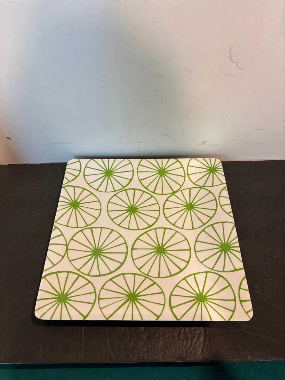 Green Wheel Pattern Square Melamine Serving Plates - Set of 6
